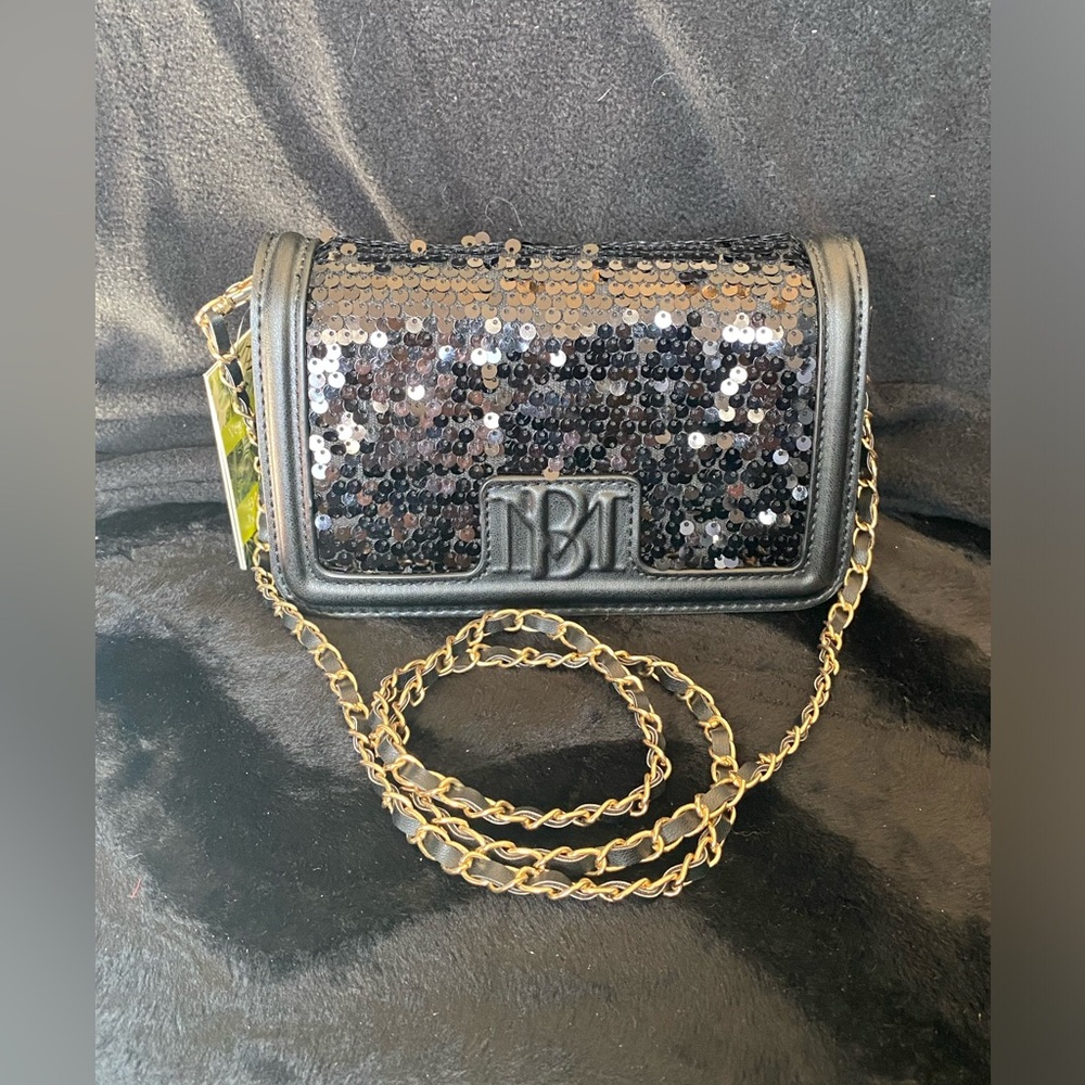 New Bagdley Mischka black sequin crossbody/clutch Perfect holiday bag!